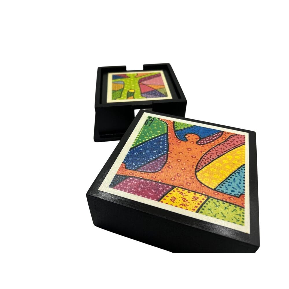 Vito Venezuela Pop Art Wooden Coasters Set of 6 with Holder and Box Handcrafted